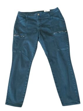 Petite Cosmic Blue Love Hannah Eco Teal Stretch Cargo Pants Zip Pockets Sz 31P